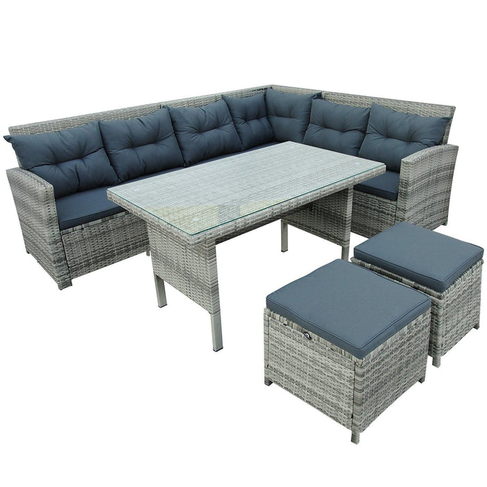 6 PCS Patio Furniture Set Outdoor Sectional Sofa with Glass Table, Ottomans - Gray