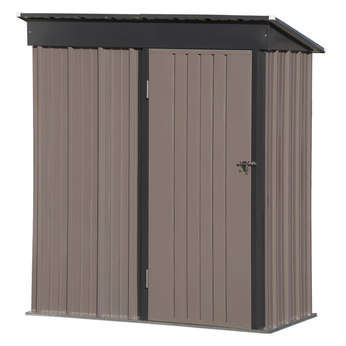 5ft x 3ft Outdoor Garden Metal Lean-to Shed with Lockable Door - Brown