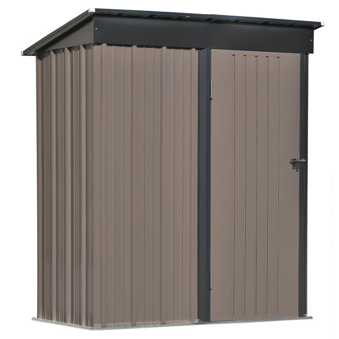 5ft x 3ft Outdoor Garden Metal Lean-to Shed with Lockable Door - Brown