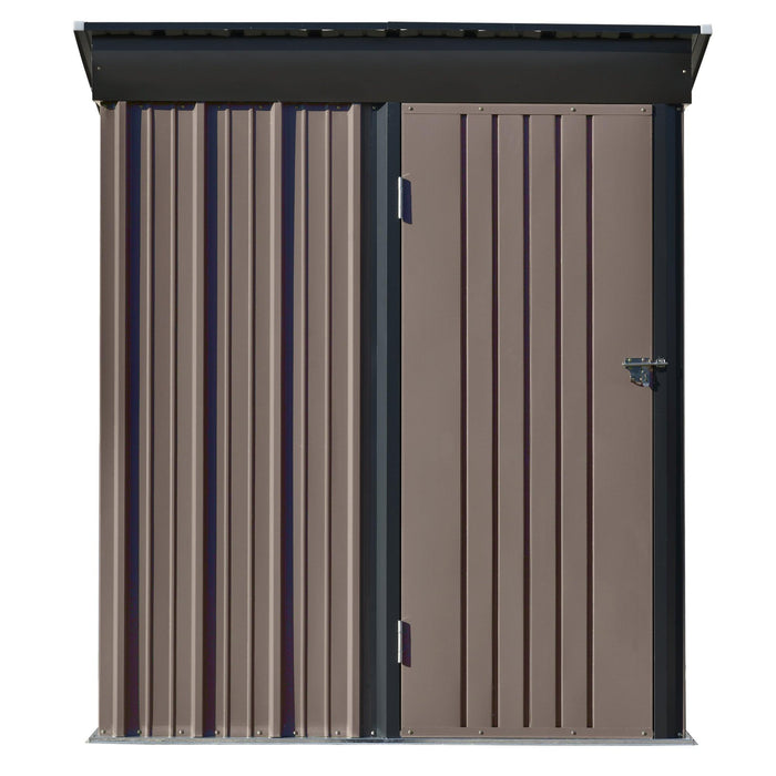 5ft x 3ft Outdoor Garden Metal Lean-to Shed with Lockable Door - Brown