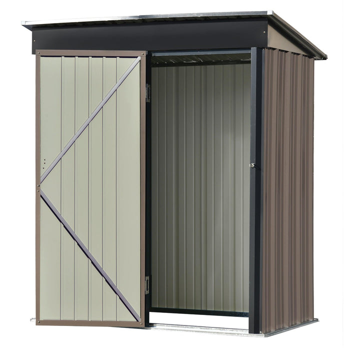 5ft x 3ft Outdoor Garden Metal Lean-to Shed with Lockable Door - Brown