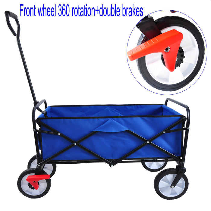 Blue Folding Utility Wagon Shopping Beach Cart