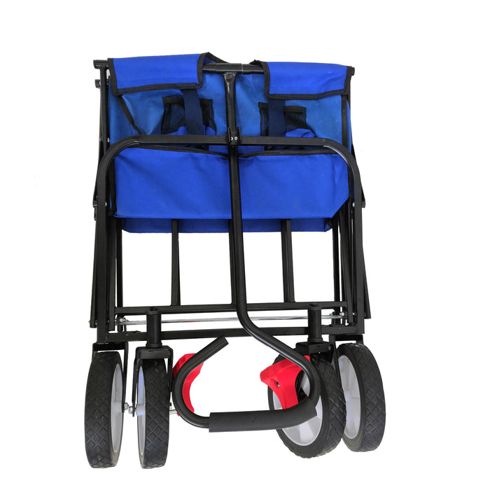 Blue Folding Utility Wagon Shopping Beach Cart