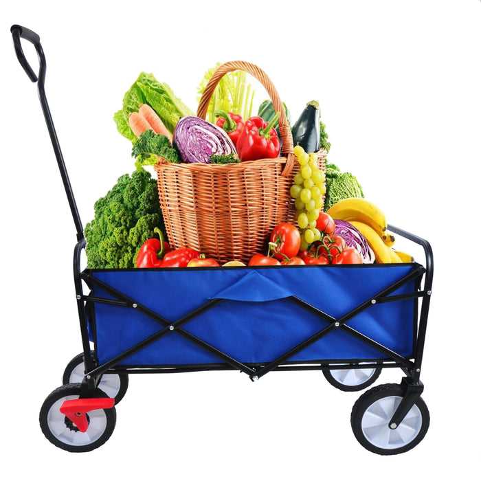 Blue Folding Utility Wagon Shopping Beach Cart