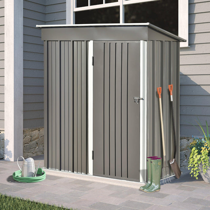 5ft x 3ft Outdoor Garden Metal Lean-to Shed with Metal Adjustable Shelf and Lockable Doors - Gray