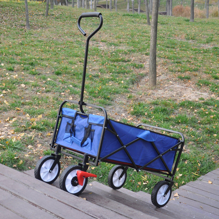 Blue Folding Utility Wagon Shopping Beach Cart