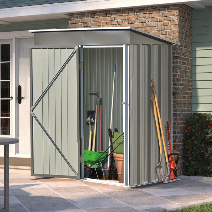 5ft x 3ft Outdoor Garden Metal Lean-to Shed with Lockable Door - Gray