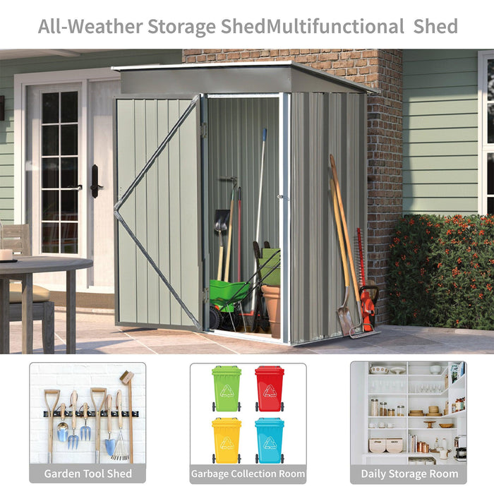 5ft x 3ft Outdoor Garden Metal Lean-to Shed with Lockable Door - Gray