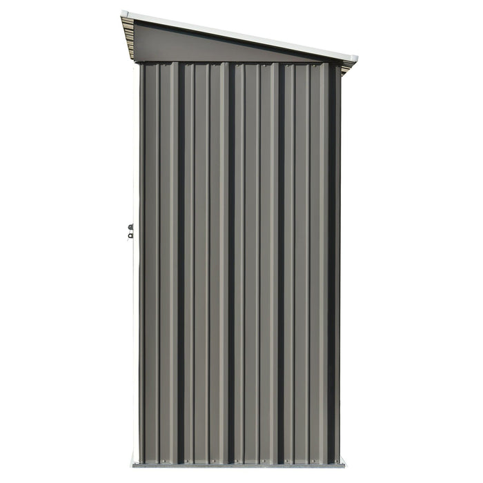 5ft x 3ft Outdoor Garden Metal Lean-to Shed with Lockable Door - Gray