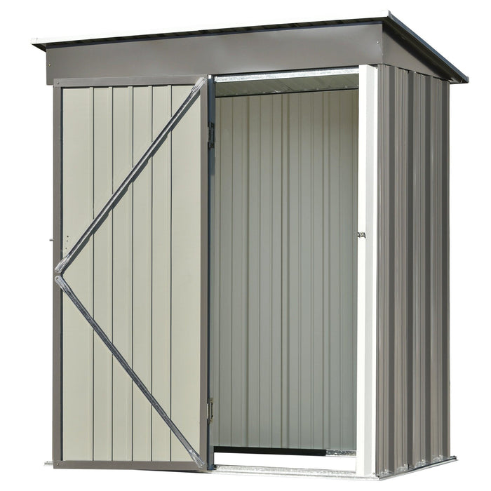 5ft x 3ft Outdoor Garden Metal Lean-to Shed with Lockable Door - Gray