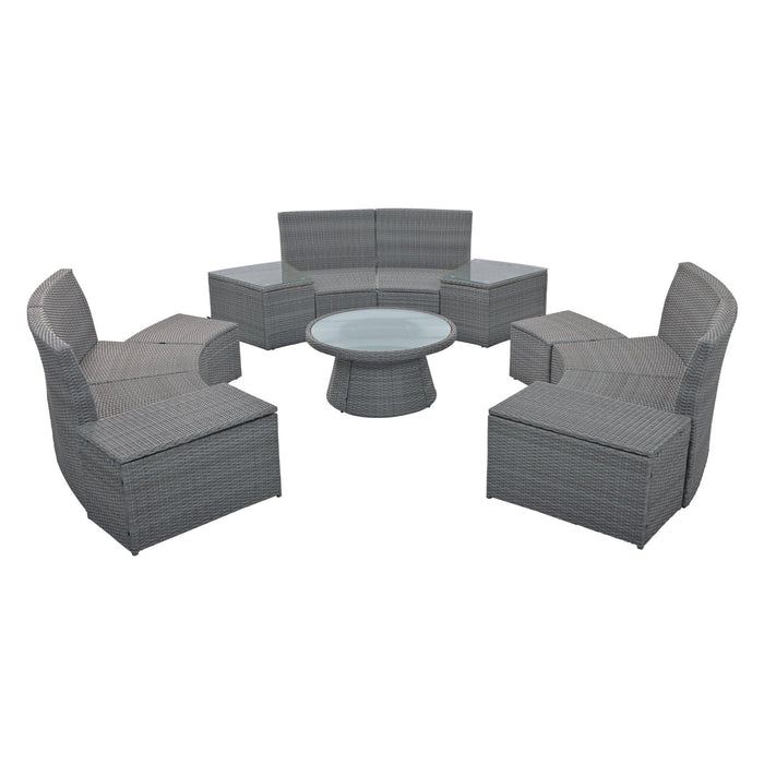 10 PCS Outdoor Patio Rattan Sectional Half Round Sofa Set withStorage Box and Light Gray Cushion