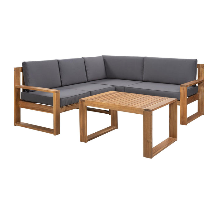 3 PCS Outdoor Patio Acacia Wood Sectional Set and Grey Cushions