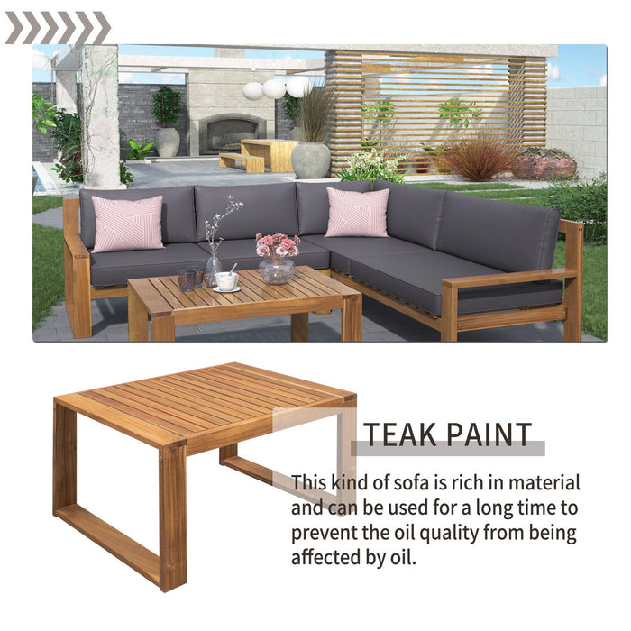 3 PCS Outdoor Patio Acacia Wood Sectional Set and Grey Cushions