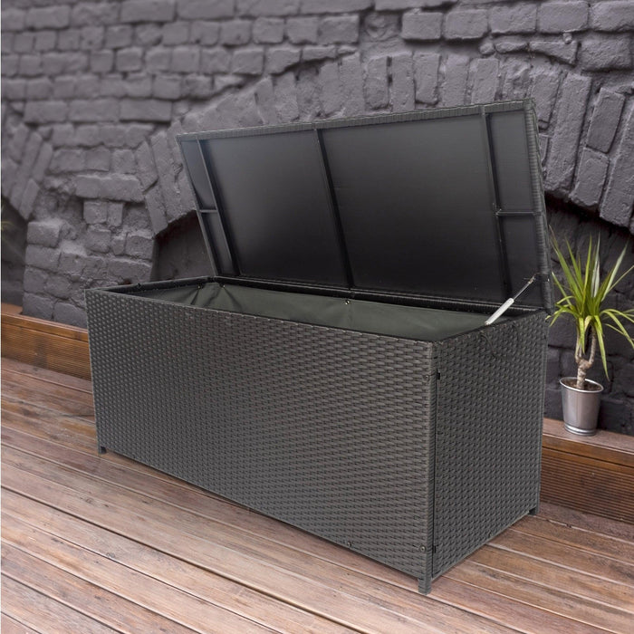 Outdoor 113 Gallon Black Rattan WickerStorage Wicker Lid