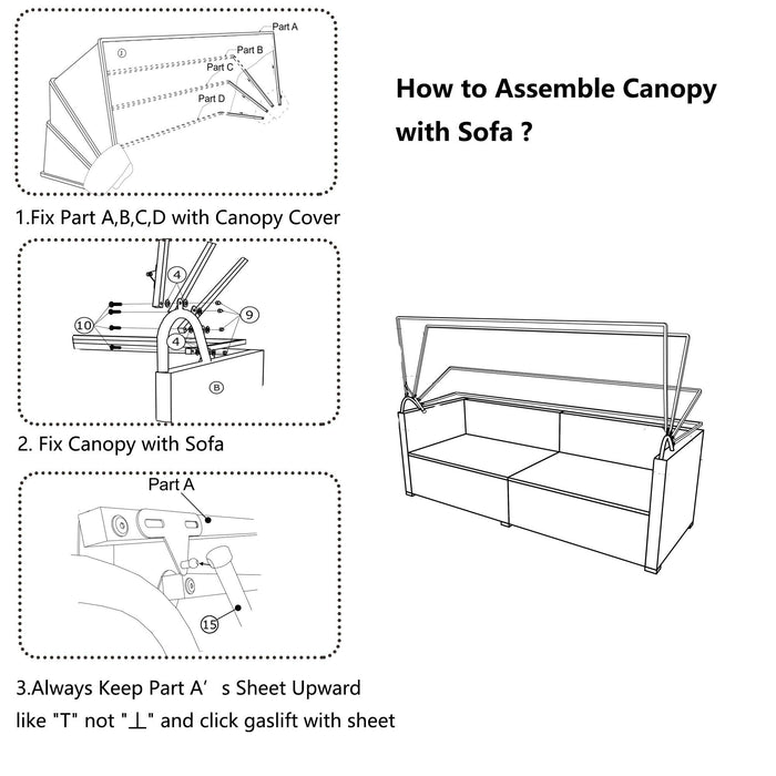 5 PCS Outdoor Patio Rattan Sectional Sofa Daybed Set with Canopy and Tempered Glass Side Table - Gray