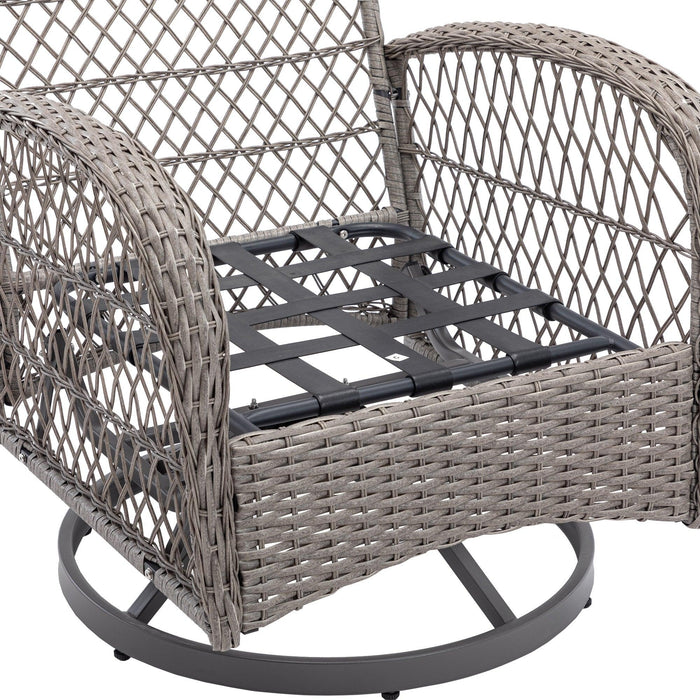 3 PCS Outdoor PatioModern Wicker Set with Table, Swivel Base Chairs and Gray Cushions