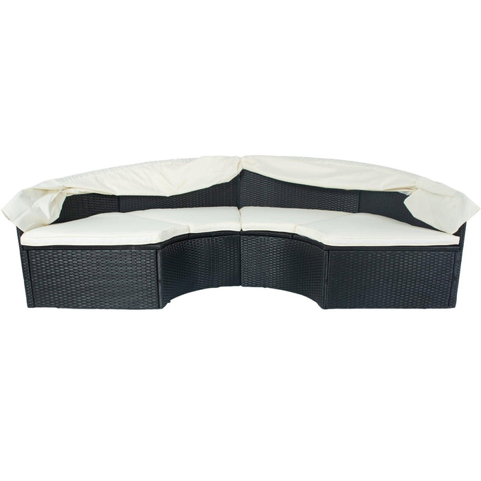 Outdoor Patio Rattan Wicker Round Daybed with Retractable Canopy and Washable Cushions