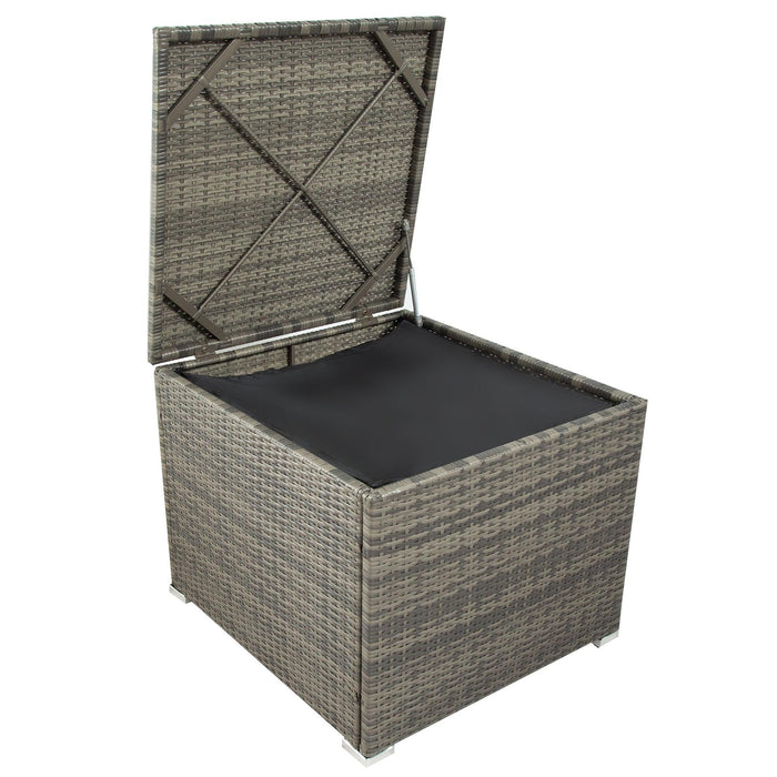 7 PCS Outdoor Patio Arrangeable Wicker Rattan Furniture Sets with Table,Storage Box, and Gray Cushion