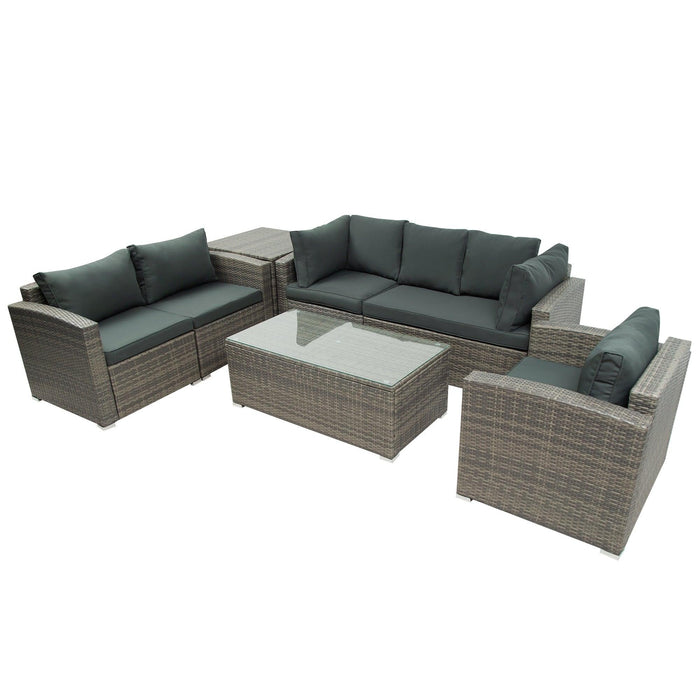 7 PCS Outdoor Patio Arrangeable Wicker Rattan Furniture Sets with Table,Storage Box, and Gray Cushion