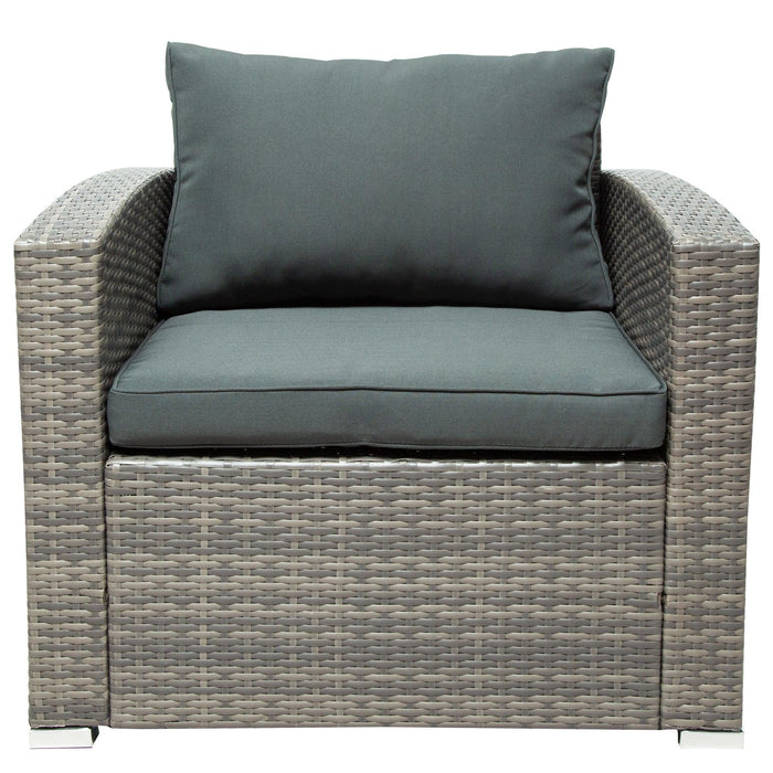 7 PCS Outdoor Patio Arrangeable Wicker Rattan Furniture Sets with Table,Storage Box, and Gray Cushion