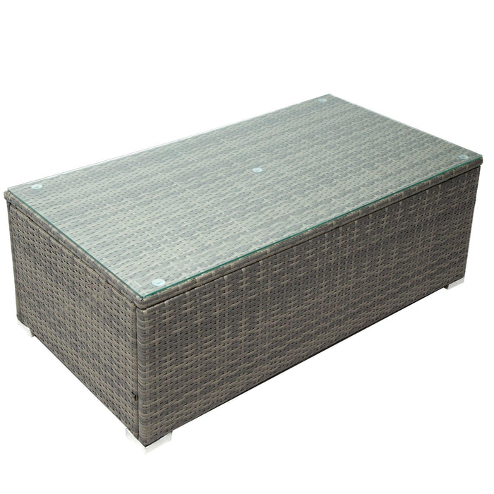 7 PCS Outdoor Patio Arrangeable Wicker Rattan Furniture Sets with Table,Storage Box, and Gray Cushion