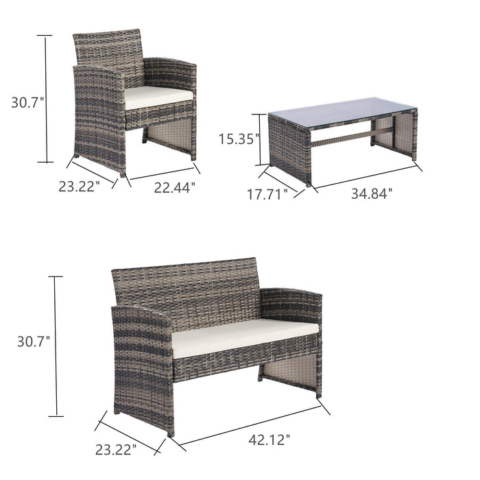 4 PCS Outdoor Rattan Furniture Sofa And Table Set with Beige Cushion