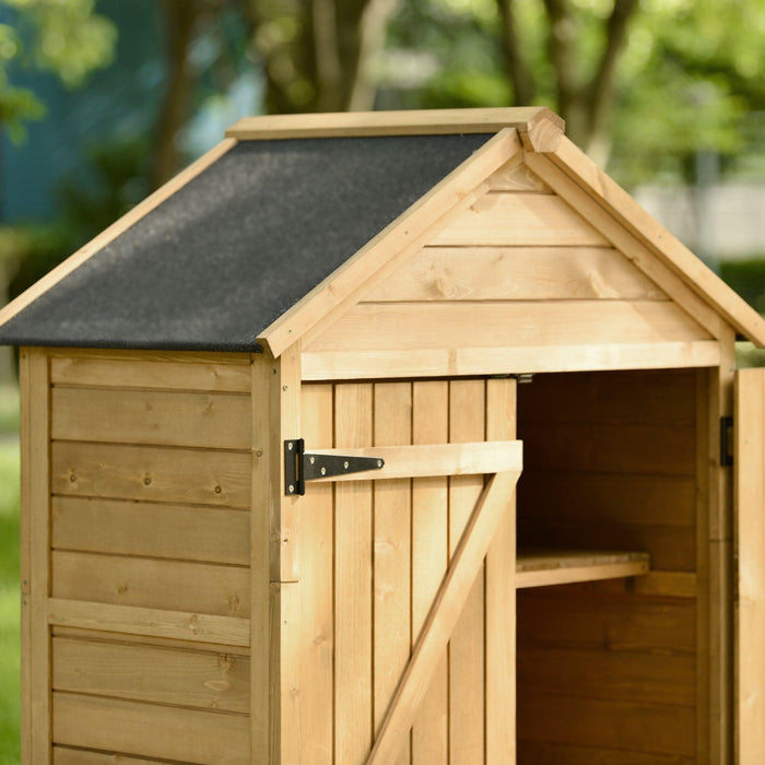 5.8ft x 3ft Outdoor Wood Lean-toStorage Shed Tool Organizer with Waterproof Asphalt Roof, Lockable Doors, 3-tier Shelves for Backyard - Natural