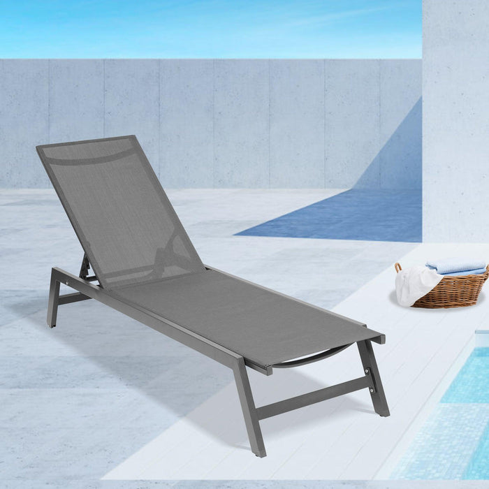 Outdoor Chaise Lounge Adjustable Aluminum Recliner Chair - Gray