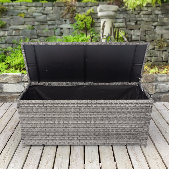 Outdoor 113 Gallon Gray Rattan WickerStorage Wicker Lid