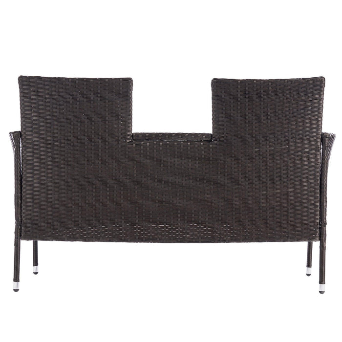 Outdoor Wicker Rattan Double Sofa Lover Chair with Coffee Table and Beige Cushion