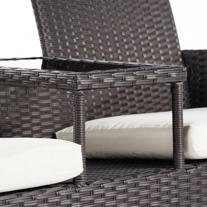 Outdoor Wicker Rattan Double Sofa Lover Chair with Coffee Table and Beige Cushion