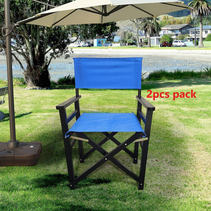 2 PCS Canvas Folding Black Wooden Chair - Blue