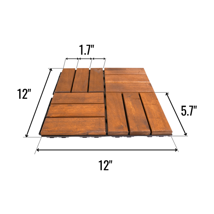 10 PCS Outdoor Square Brown Acacia Hardwood 12" x 12" Interlocking Deck Tiles Checker Pattern