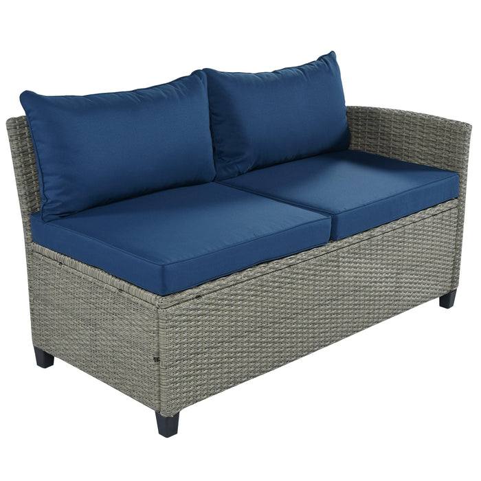 5 PCS Outdoor Patio Sectional Sofa Set with Coffee Table, Blue Cushions and Single Chair