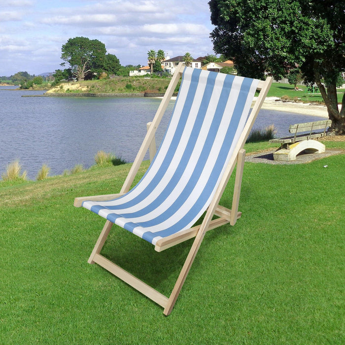 Blue Stripe Folding Beach Chaise Lounge Chair