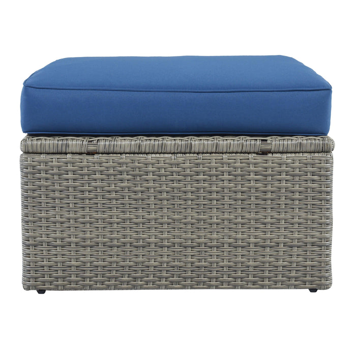 3PCS Outdoor Patio Rattan Wicker Sofa with Ottomansm Blue Cushions, and Lifted Top Coffee Table