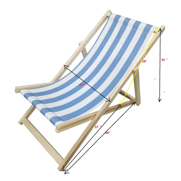 Blue Stripe Folding Beach Chaise Lounge Chair