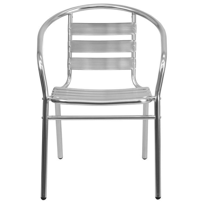 Lila Commercial Aluminum Indoor-Outdoor Restaurant Stack Chair with Triple Slat Back and Arms