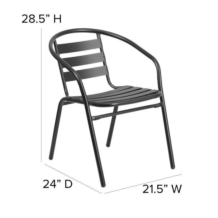 Lila Black Metal Restaurant Stack Chair with Aluminum Slats