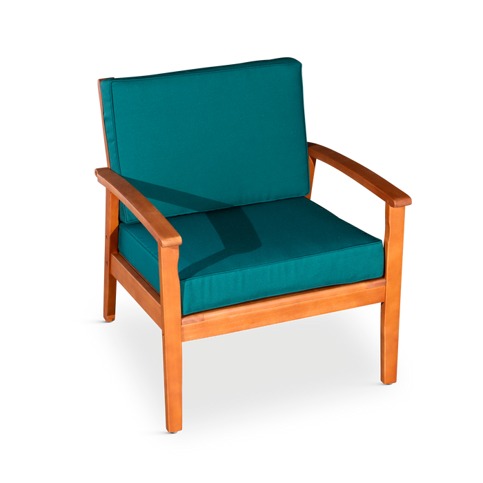 Deep Seat Eucalyptus Chair -  Natural Oil Finish -  Dark Green Cushions