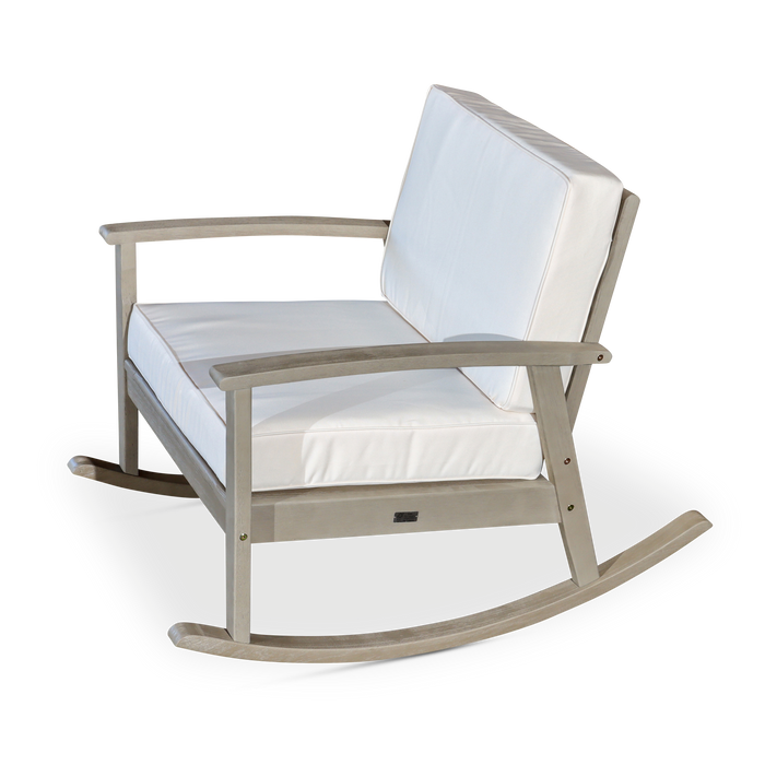 Eucalyptus Rocking Chair with Cushions -  Driftwood Gray Finish -  Cream Cushions