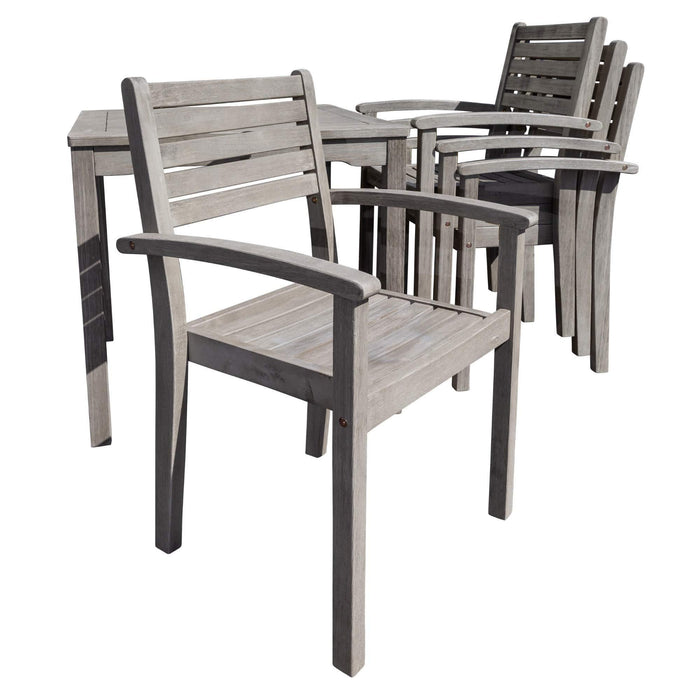 5 PCS Eucalyptus Dining Set - Driftwood Gray Finish