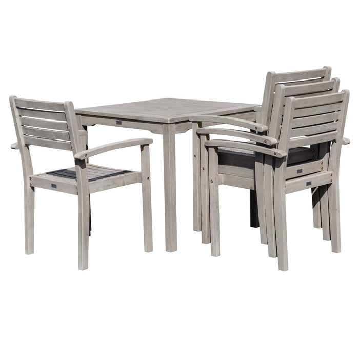 5 PCS Eucalyptus Dining Set - Driftwood Gray Finish