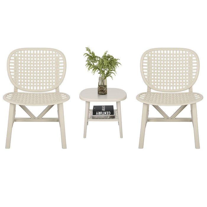 3 PCS Hollow Design Retro Outdoor Patio Tea Table and Chair Set - White