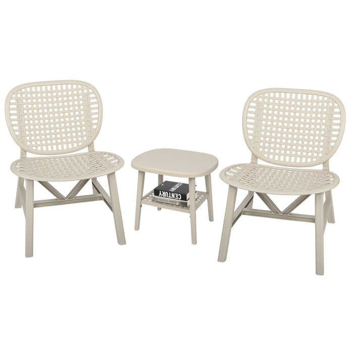 3 PCS Hollow Design Retro Outdoor Patio Tea Table and Chair Set - White