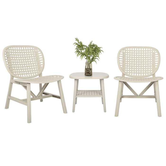 3 PCS Hollow Design Retro Outdoor Patio Tea Table and Chair Set - White