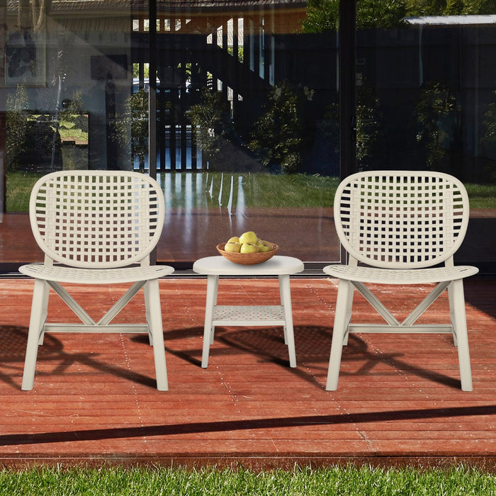 3 PCS Hollow Design Retro Outdoor Patio Tea Table and Chair Set - White