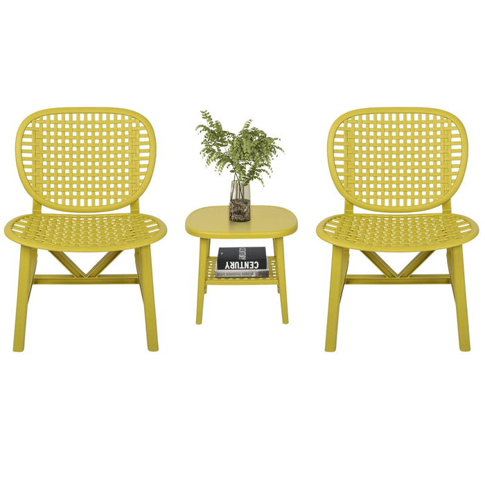 3 PCS Hollow Design Retro Outdoor Patio Tea Table and Chair Set - Yellow