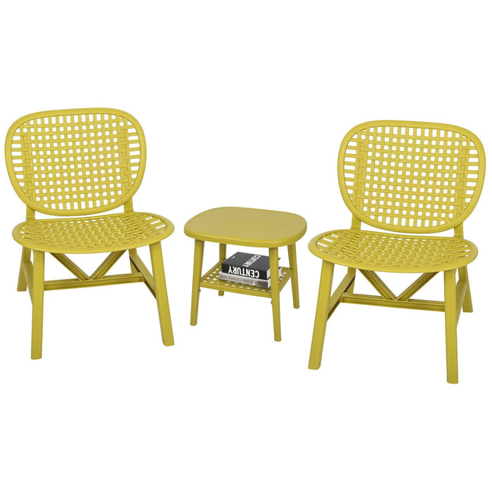 3 PCS Hollow Design Retro Outdoor Patio Tea Table and Chair Set - Yellow