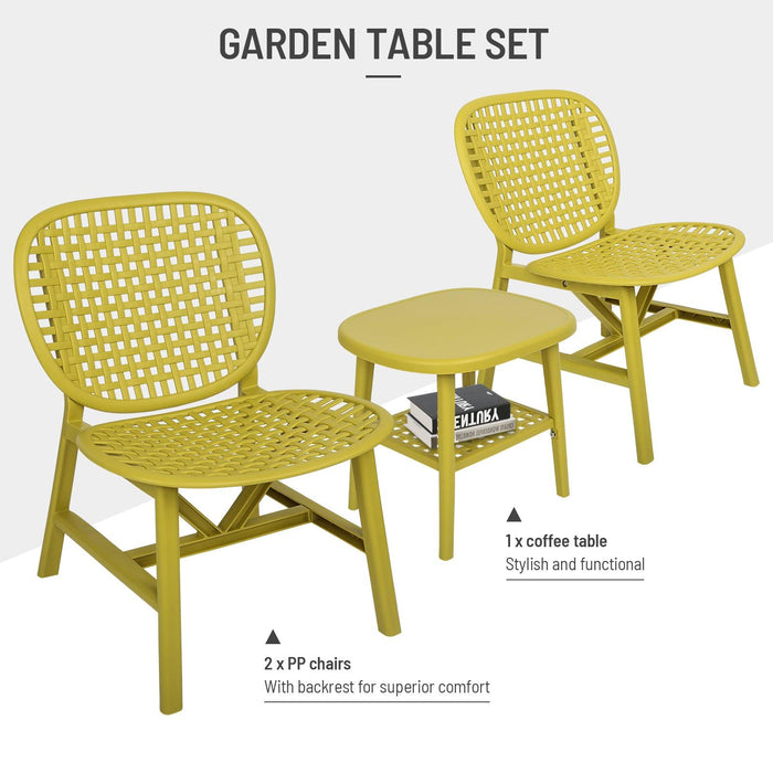 3 PCS Hollow Design Retro Outdoor Patio Tea Table and Chair Set - Yellow